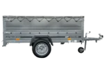 Remolque grande de 230x125 con lona gris plana, extensiones laterales y rueda de apoyo – KIPP Garden Trailer 230