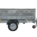 Remolque grande de 230x125 con lona gris plana, extensiones laterales y rueda de apoyo – KIPP Garden Trailer 230